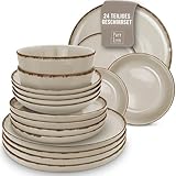 Steingut Geschirrset 6 Personen Rustic 24-tlg - Hochwertiges Mediterranes Steingut Geschirr Set - Schüssel- und Teller Set - Tafelservice 6 Personen - Geschirrsets Pure Living in Beige