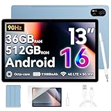 Blackview MEGA8 Android 16 Tablet 13 Zoll,36GB RAM+512GB ROM,90Hz 2K FHD Großes Display,4G LTE+5G WiFi,11000mAh Akuu,Tablet PC mit Stift,Octa Core T620,50MP+13MP Dual AI Kamera,GPS/WideVine L1/Face ID