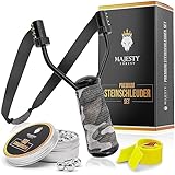 MAJESTY FOREST® Premium Steinschleuder Set (Snow-Camo) - Profi Schleuder Zwille für Sport und Outdoor - Slingshot Bundle mit 100 Kugeln + Ersatzgummi und E-Book