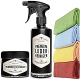 Sparset Lederpflege Lederreiniger 500ml + Leder Balsam 250ml + 4 Mikrofasertücher, Pflegemittel, Ledersitze, Lederbalsam für die Autopflege, Milde Lederpflege Made in Germany von URBAN FOREST