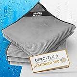 washly Putztücher Oeko-TEX 30 x 30 cm – 4 graue Mikrofasertücher - Mikrofaser Putzlappen für den Haushalt - 430 GSM Microfaser Reinigungstuch - Putztuch extra dick Ultra saugstark weich fusselfrei