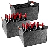 WOPPLXY 3 Stück Flaschenträger 12 Flaschen, 37 x 32 x 22 cm Faltbare Flaschenkorb Grau, Flaschentasche 12 Flaschen aus Filz für Camping Picknick und Weinflaschen
