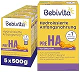 Bebivita PRE HA (5 x 500g), hydrolysierte Anfangsmilch von Geburt an, enthält nur Lactose als Kohlenhydrat, gut zum Zufüttern