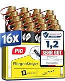 PIC Fliegenfänger 16x - Fliegenfalle Innenbereich, Fruchtfliegen, Klebestreifen, Klebefalle, Fruchtfliegenfalle, Fly Trap, umweltfreundlich und giftfrei obstfliegenfalle, inkl. Reißnagel zum Aufhängen