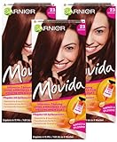 Garnier Tönung, Pflege-Creme, Intensiv-Tönung Haarfarbe, für leuchtende Farben, auch für graues Haar, ohne Ammoniak, Movida, 23 Kastanie, 3er Pack Haarcoloration-Set