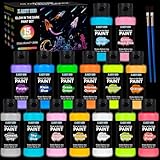 X ARTY HUB Leuchtfarben Nachtleuchtend Farben, 15x60 ml Glow in the Dark Acrylfarben, UV-aktive fluoreszierende & Schwarzlicht Farbe, Nachtleuchtend für Kunst, Party, Dunkelraum (mit 2 Pinseln)
