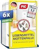 PIC Lebensmittelmotten Falle - 6 Lebensmittelmottenfallen - Mottenfalle mit Pheromon für ideale Wirkung - Mottenfalle Lebensmittel - Effektive Klebefallen zur Befallsermittlung von Lebensmittelmotten