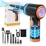 ZORUMAN Elektrisches Staubgebläse, 3 Gang Air Duster, 91000 U/min, Handgehaltenes Druckluftspray mit 9000mAh Akku LED-Licht PC Reinigungsset und Typ-C-Schnellladung (Orange)