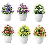 Luckwaii 6 Stück Künstliche Blumen Topf Kunstblumen im Kleine Künstliche Topfpflanzen Mini Kunstblumen Wie Echt Im Topf Kunstpflanze für Büro Cafe Balkon Garten Innen-Außen-Deko