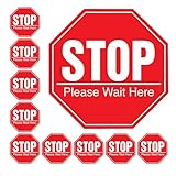 iplusmile 10 Stück „bitte Hier Warten“ Pvc Bodenaufkleber Rot Sicherheitsabstand Hinweis Aufkleber für Öffentliche Bereiche Langlebige Stop Schild Bodenmarkierung