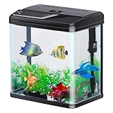 SANOSY Aquarium-Starter-Set, kleines Glas, Betta-Fischbecken für den Schreibtisch, Mini-Fischschale für Garnelen, Goldfische mit Filterpumpe, LED-Licht