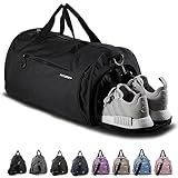 Fitgriff® Sporttasche & Reisetasche für Damen und Herren - mit Schuhfach & Nassfach - Tasche für Sport, Fitness & Reisen - Trainingstasche, Gym Bag (Black, 48 x 26 x 25 cm (Small))