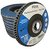 Fexa Fächerscheiben 125 Holz, Stein, Metall, Edelstahl - Körnung 40/60/80 Set 10 Stück - Fächerscheiben für Winkelschleifer - Blau, Inox 125 mm