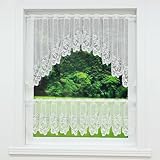 HeichkelL Scheibengardine 2 Teilige Spitze-Jacquard Vorhang Set Halb-Bogen HxB 60x160cm und Bistrogardine HxB 30x160cm Stangendurchzug Blume-Muster Weiß