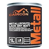 CAIRCON Metallschutzlack MATT 3in1 Metallfarbe Metalllack Rostschutzfarbe Schwarz - 750ml