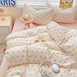 Nayoroom Bettwäsche 135x200 Weiß Rosa Blumen Landhausstil Style Bettbezug 2teilig Vintage Gestreift Aesthetic Cute Mikrofaser Renforce Bettwäsche-Sets mit Reißverschluss und Kissenbezug 80x80