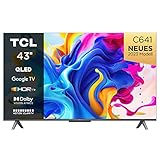 TCL C641 QLED 4K UHD Fernseher 43 Zoll (108cm), 120 Hz Gaming, HDR10+, Dolby Vision, Dolby Atmos, Smart TV, Triple-Tuner DVB-T2/S2/C, Google TV, Schwarz, 2023