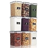 Vtopmart 2L Vorratsdosen Set, Müsli Schüttdose & Frischhaltedosen, BPA frei Kunststoff, luftdicht,Trockenfutterbehälter, Satz mit 9, 24 Etiketten für Getreide, Mehl, Zucker usw (Schwarz)