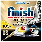 Finish Ultimate Plus Infinity Shine Citrus Spülmaschinentabs – Geschirrspültabs für intensive Reinigung, Fettlösekraft und Glanz mit Schutzschild – 105 Caps, Tablette, Zitrone