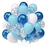 Luftballons Blau Weiss, Metallic Blau Helium Ballon, 60Pcs Blaue Konfetti Ballons, 12 Zoll Hellblau Weiß Latex Party Ballons für Kinder Geburtstag Hochzeit Taufe Baby Shower Deko