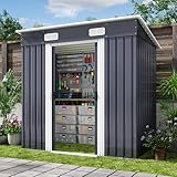 Xbro Metall Gerätehaus 183 x 109 x 182 cm, Gerätehaus mit Pultdach and Schiebetür, Geräteschuppen mit Schloss und Handschuhen (Grau)