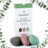 Sinutan® Konjac Schwamm | 100% Natürliche (3er-Set) Bambus-Aktivkohle/Grüner Tee/Reines Rot | Reinigungsschwamm für das Gesicht | Detox Gesichtsschwamm | Ökologische Geschenkidee (Konjac Mix)