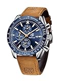 BENYAR Uhren Herren Analog Quarz Chronograph Herrenuhren 30M Wasserdicht Leuchtende Datum Braun Lederband Armbanduhr Lässig Business-Kleid Uhren Elegantes Geschenk fur Männer