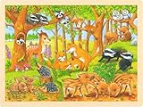 goki 57734 - Einlegepuzzle Tierkinder im Wald aus Holz, Holzpuzzle mit Tiermotiven, Lernspielzeug und Kinderpuzzle, fördert Fantasie und Motorik der Kinder, 40cm x 30cm, 48er Set, ab 3 Jahre