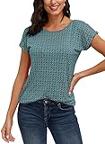 TrendiMax Damen T-Shirt Kurzarm Sommer Shirt mit Allover-Minimal Print Stretch Oberteile Bluse Tops Basic Tee, Grün, XL