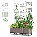 SUNYRISY Hochbeet mit Rankgitter, Blumenkasten mit Rankhilfe und Rollenrad, 3 Stück Garten Planter Box mit Rädern und Trellis, Selbstbewässerung Pflanzkasten Pflanzkübel für Anbau Kletterpflanzen