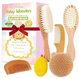 6-teiliges Baby-Haarbürsten- und Kamm-Set | natürlicher Bambus, Ziegenborsten und Silikon-Schrubber | Wiegenkappenpflege, Kopfhautmassage | Neugeborene – Kleinkind-Pflegeset für Mädchen und Jungen