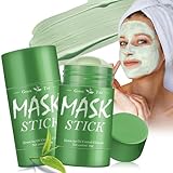 2 Stück Grüntee Purifying Mask Stick, Green Tea Clay Mask Stick, Deep Moisturizing Cleansing Smearing Mask für Die Hautpflege Purifying