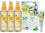 SUNDANCE 4er-Set Sonnenschutz: HAARPARFUM UV-Schutz & Frischegefühl mit Duft nach Sommerwiese, pflegendem Panthenol, LSF 30 (3 x 100 ml) + Lippenpflege MINZE mit Pfefferminz-Öl, LSF 30 (10 ml), 310 ml