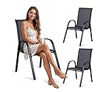 BDW Gartenstühle Stapelstuhl Camping Stapelbar Hochlehner Terrassenstuhl Textilene Stahlgestell für Gärten Innenhöfe Balkone, Stapelbar, 150 kg Belastbar, 92 x 54 x 65 cm, Schwarz (2)