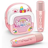 Dislocati Karaoke Maschine Kinder mit 2 Bluetooth Karaoke Mikrofon, Einhorn Geschenk Spielzeug für Mädchen 3-12 Jahre Tragbarer Lautsprecher mit 5 Toneffekten Ideal für Partys und Freizeitaktivitäten
