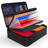 JUNDUN Dokumentenbox, feuerfeste Dokumententasche mit Schloss, Dokumentenaufbewahrungsbox mit 7 Fächern, Ordner, tragbare Aktentasche für wichtige Dokumente, Unterlagen (schwarz)