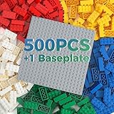 HUIZDQ 500 Stücke 2X4 Classic Bausteine Set, Klassische stapelbare Grundplatten, Geeignet für Jungen und Mädchen ab 6 Jahren, Kompatibel mit Allen Wichtigen Marken, Building Block Mehrfarbige