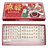 Mailfull Mahjong Spiel Chinese Majong Game Set Tragbarer Mahjong Brettspiel Set mit 144 Mahjong Steinen für Familie Reise Spiel Tabletop Spiel Brettspiel