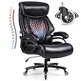 Bosmiller Bürostuhl Chefsessel 200kg Belastbarkeit Bürostuhl 200kg Ergonomischer Schreibtischstuhl Drehstuhl Leder mit verstellbare Lendenwirbelstütze, Schwarz 9338