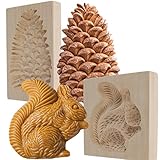 2pc Keksformen aus Holz, Keksausstecher Kinder Plätzchen Ausstecher Aus Holz Cookie Cutter zum Backen 3D Geschnitzt Lebkuchen Keks Stempel für DIY Keksstempel Prägung Kunsthandwerk Dekoration (A)