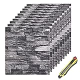 Hyesrtey 10 Stück 3D Wandpaneele 35x38.5cm Selbstklebend Küchenrückwand Ziegel Tapeten Steinoptik 4 mm Steintapete Wandaufkleber Wasserdicht Wandtapete für Küche Schlafzimmer (Schwarz)