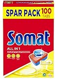 Somat All in 1 Spülmaschinen Tabs (100 Tabs), Geschirrspül Tabs für strahlende Sauberkeit auch bei niedrigen Temperaturen, kraftvoll gegen Eingetrocknetes