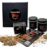 Hessen Glut Probier Box mit 3 BBQ Gewürzen - Spare-Ribs Rub würzig, Steakhouse Rub und Gewürzmischung für Bier-Marinade - Das ideale Geschenk Set für BBQ Liebhaber hochwertiger Gewürzmischungen