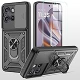MQERYBV hülle für Motorola Edge 50 Neo Handyhülle Kameraschutz Slide Camera mit 1 Stück Panzer Schutz Glas, 360 Grad Drehbar Metall Ring Fallschutz Handy Hüllen Outdoor Schutzhülle Cover Schwarz
