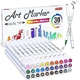 Shuttle Art Alkohol Marker, 30 buntes Alkohol Marker Stifte Set mit Doppelspitzen, Marker Stifte für Kinder & Erwachsene, Alkohol Stifte zum Zeichnen, Illustration, Skizzieren und Karten