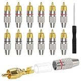 KUOQIY 12 Stück RCA Löten Verbinder, Vergoldeter Lautsprecher Phono Cinch Stecker, Cinch Stecker Adapter, RCA-Stecker Lötfrei, mit Schraubendreher, für Multimedia und CCTV (6 Schwarz + 6 Rot)