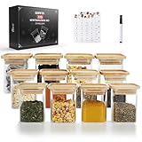 LIBWYS 12pcs Stapelbare Gewürzgläser Eckig mit Bambus Deckel, 200ml Vorratsgläser - Gewürzdosen Set mit Etiketten – Gewürzbehälter Spice Jars Gewürze Aufbewahrung