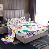 80er 90er Jahre Memphis Bettlaken-Set Doppelbett Memphis Geometrische Bettlaken mit tiefer Tasche Spannbetttuch für Kinder Jugendliche Erwachsene Gitter Retro Mode Stil Bettlaken-Set Lila Abstraktes