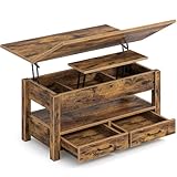 Rolanstar Couchtisch Höhenverstellbar, Wohnzimmertisch mit Schublade & verstecktem Fach, Kaffeetisch umwandelbar in Esstisch, 100 x 50 cm Sofatisch aus Holz