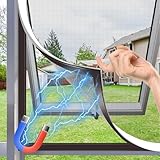 MLEJU Fliegengitter Fenster Magnet, DIY Insektenschutz Magnetfenster, Zuschneidbar bis 120 x 130 cm, Einfache Montage ohne Bohren, Magnet Rahmen für Fliegengitter Fenster, Glasfaser-Mesh(Graues Netz)